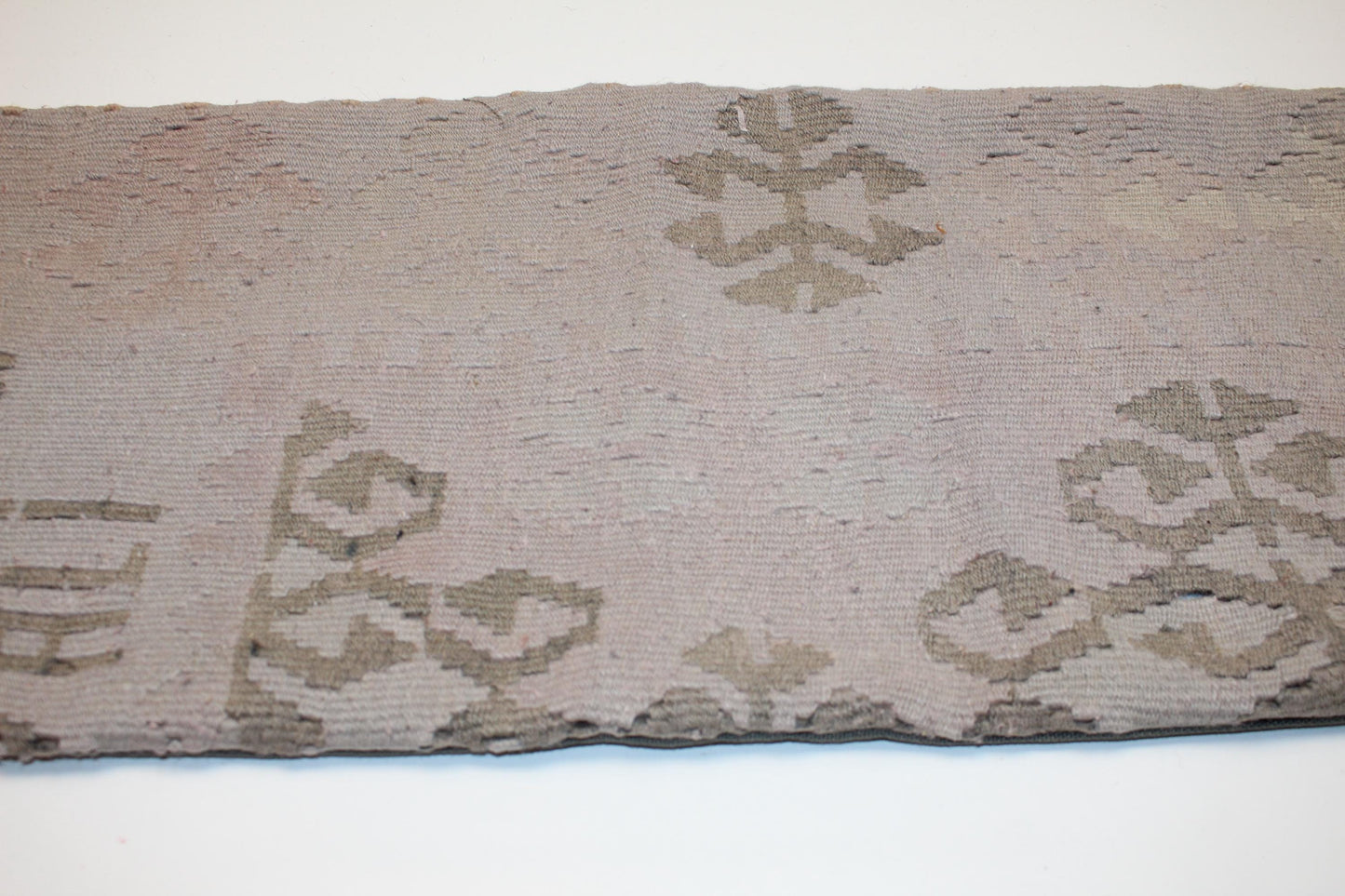 Vintage Turkish Kilim Lumbar Pillow, Soft Grey Tribal Woven Cushion (12x36 in)