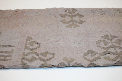 Vintage Turkish Kilim Lumbar Pillow, Soft Grey Tribal Woven Cushion (12x36 in)