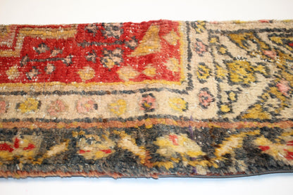 Vintage Turkish Kilim Lumbar Pillow Cover, Red Mustard Tribal Rug Cushion (12x36 in)