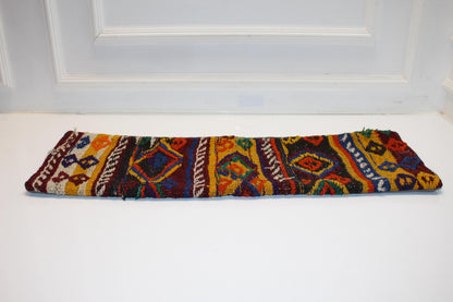 Vintage Kilim Lumbar Pillow Cover, Tribal Geometric Wool Cushion (12x36 in)