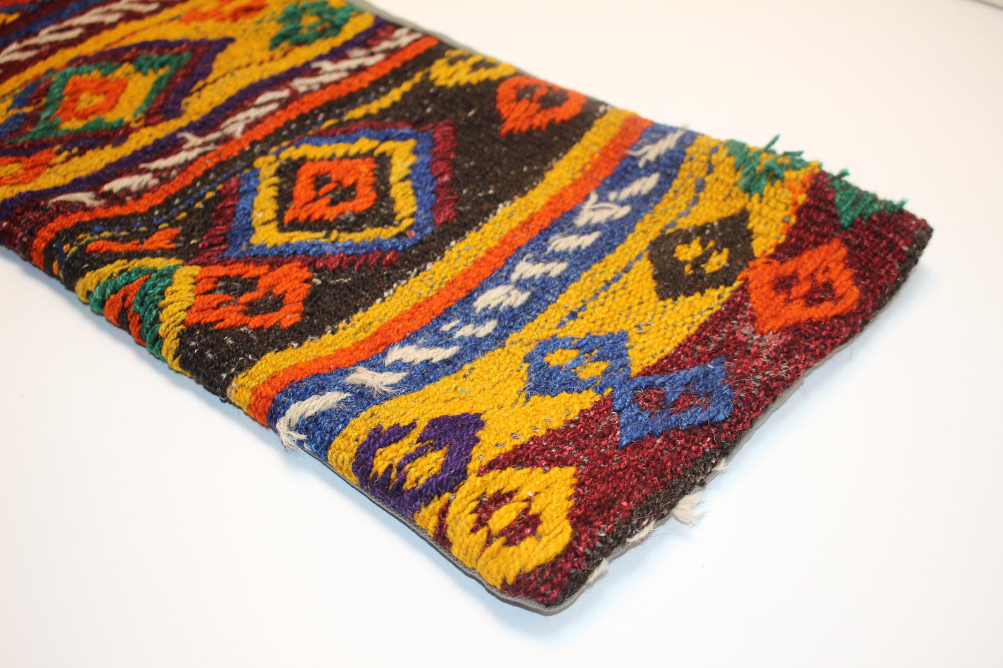 Vintage Kilim Lumbar Pillow Cover, Tribal Geometric Wool Cushion (12x36 in)