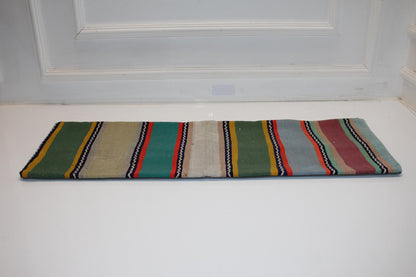 Vintage Turkish Kilim Lumbar Pillow Cover, Striped Boho Cushion (12x36 in)