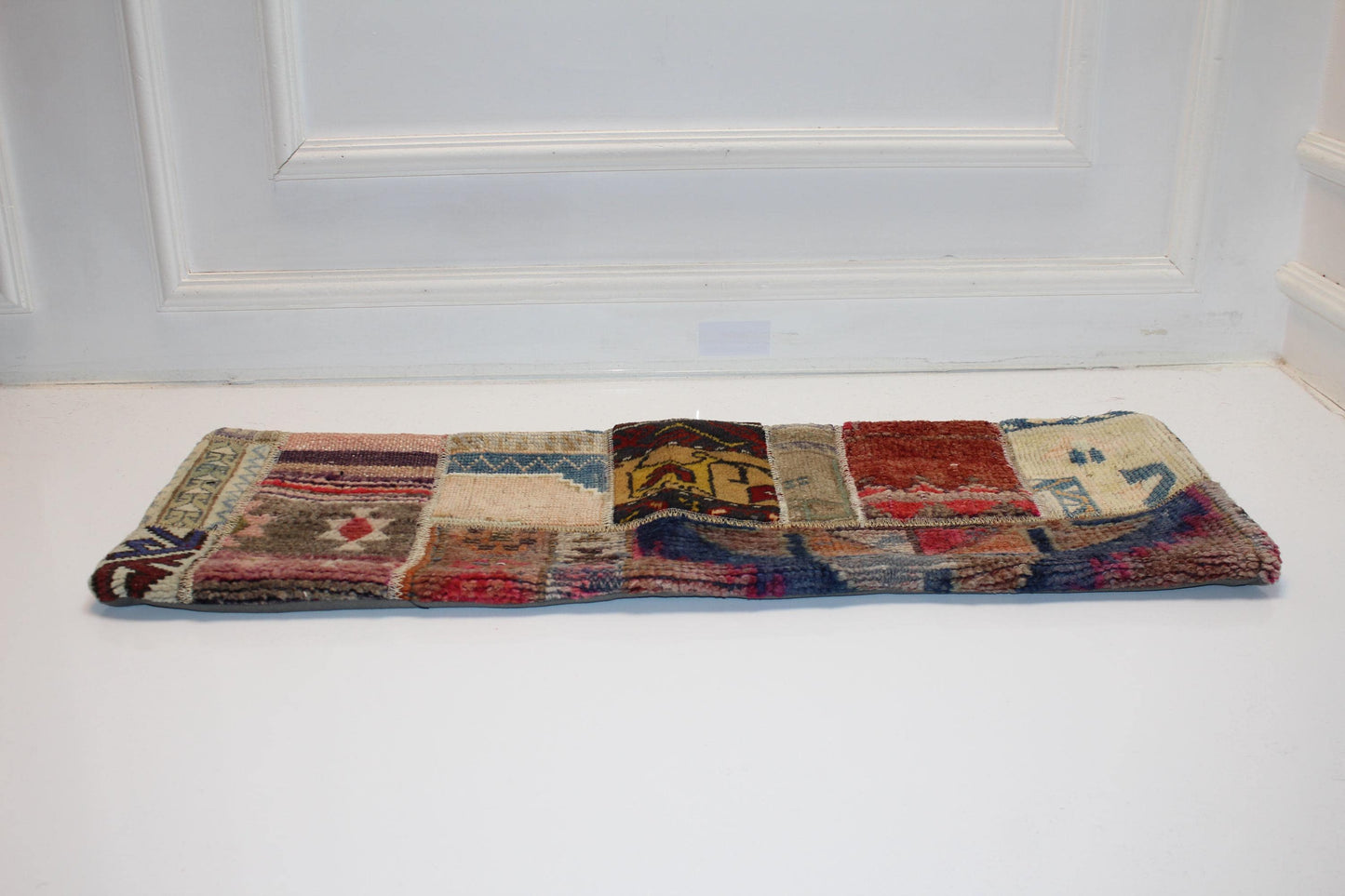 Vintage Turkish Kilim Lumbar Pillow Cover, Boho Patchwork Cushion (12x36 inch)