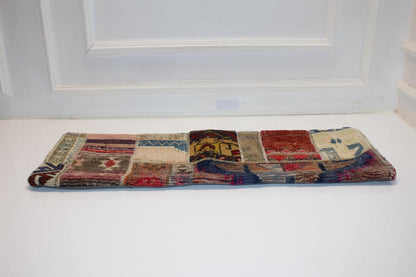 Vintage Turkish Kilim Lumbar Pillow Cover, Boho Patchwork Cushion (12x36 inch)