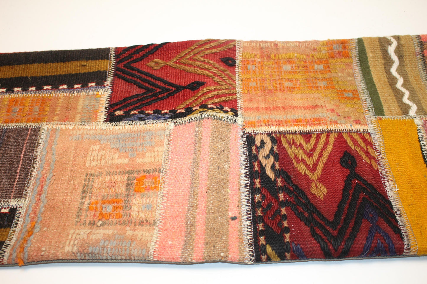 Vintage Turkish Kilim Lumbar Pillow Cover, Boho Patchwork Rug Cushion (12x36 inch)