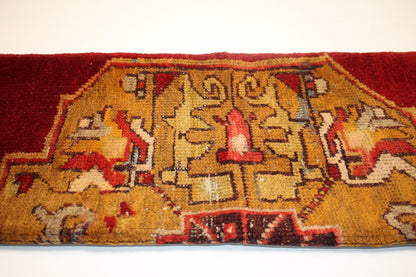 Vintage Turkish Kilim Lumbar Pillow Cover, Red Mustard Woven Rug, 12x36