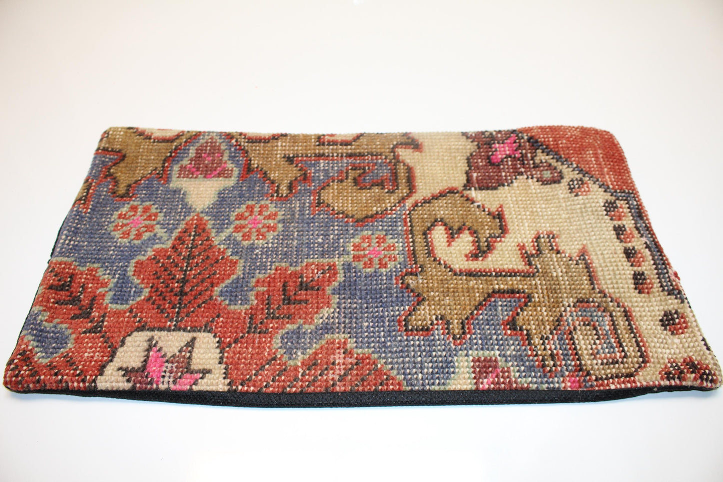 Vintage Turkish Kilim Pillow Cover, Floral Lumbar Cushion 12x24