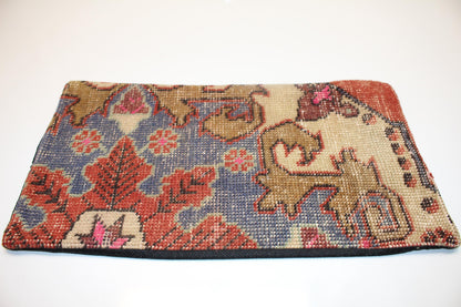 Vintage Turkish Kilim Pillow Cover, Floral Lumbar Cushion 12x24