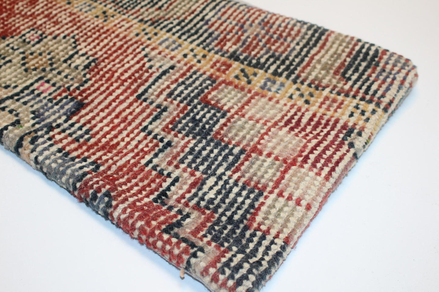 Vintage Turkish Kilim Pillow Cover, Red Navy Tribal Woven Wool, 12x24 inch