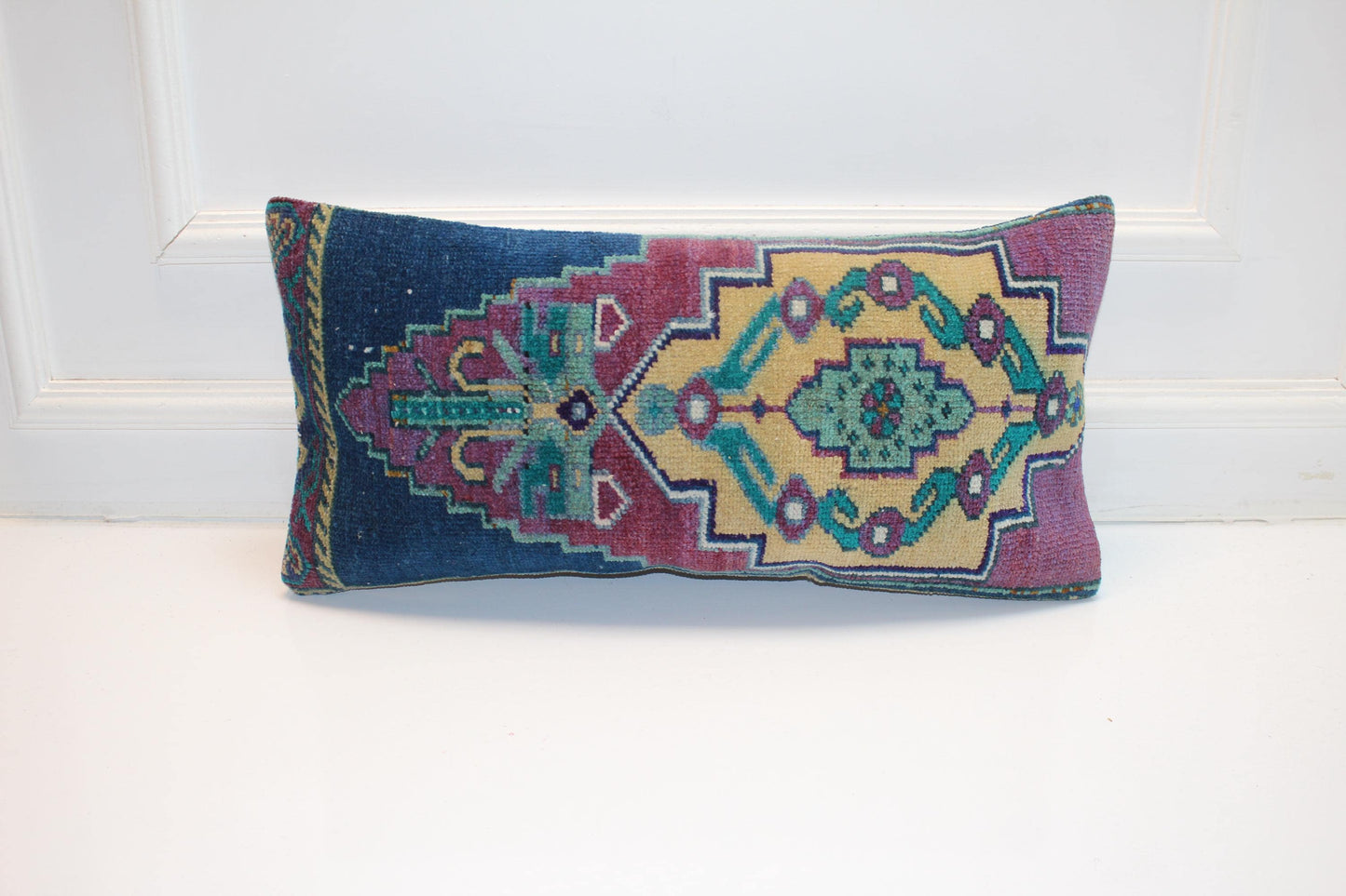 Handmade Turkish Kilim Pillow Cover, Boho Decor 12x24 inch