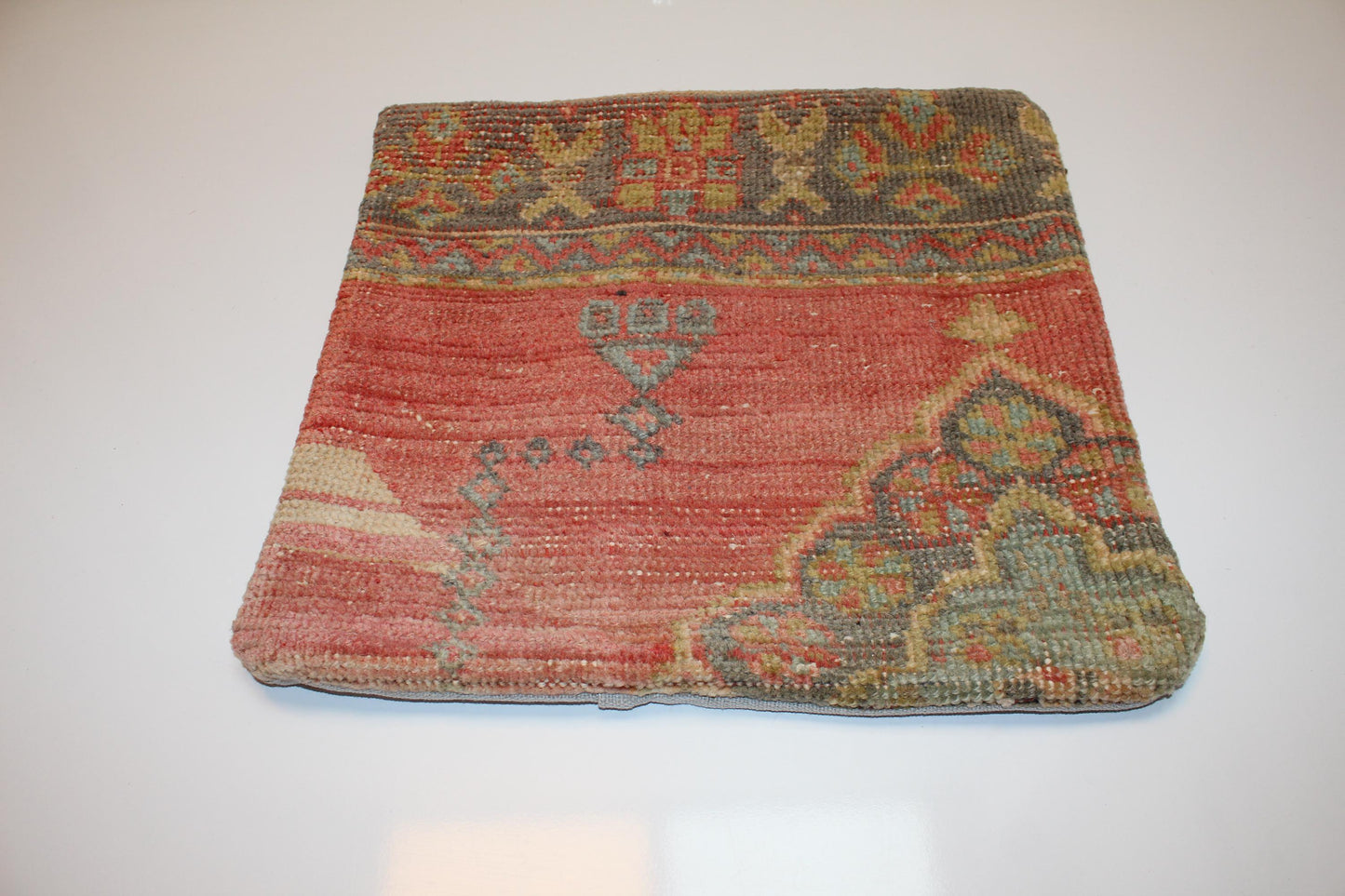 Tribal Symbols, Faded Red Anatolian Rug Cushion, Rustic Boho Ethnic Home Decor