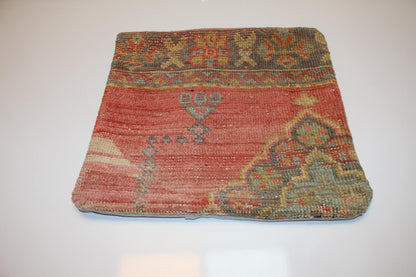 Tribal Symbols, Faded Red Anatolian Rug Cushion, Rustic Boho Ethnic Home Decor