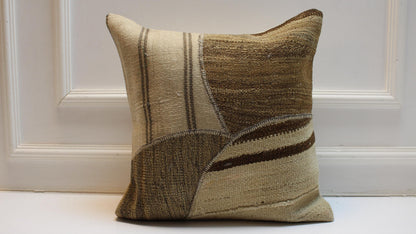 Vintage Turkish Kilim Pillow Cover, Neutral Patchwork Rug Cushion