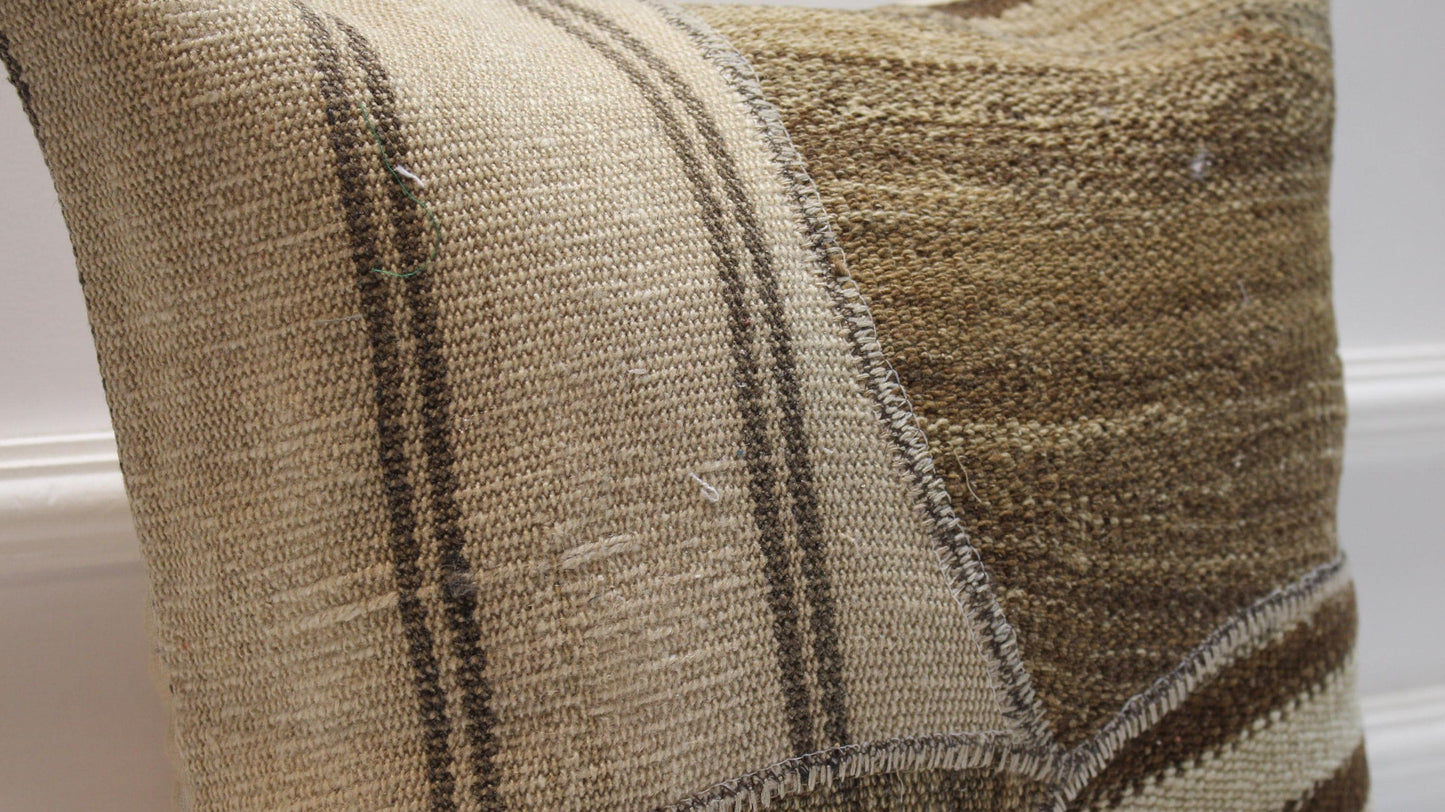 Vintage Turkish Kilim Pillow Cover, Neutral Patchwork Rug Cushion