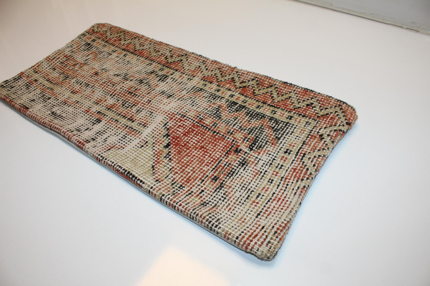 Vintage Turkish Kilim Lumbar Pillow Cover, Rustic Boho Bench Cushion 12x24