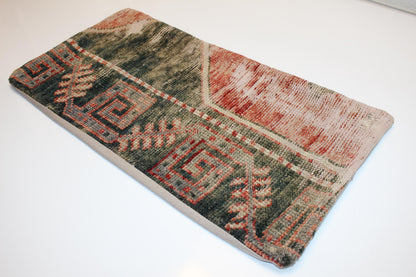 Vintage Kilim Lumbar Pillow Cover, Earth Tone Rug Cushion 12x24
