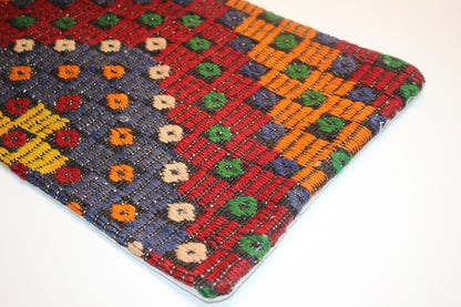 Vintage Turkish Kilim Lumbar Pillow Cover, Geometric Woven Wool, 12x24 inch