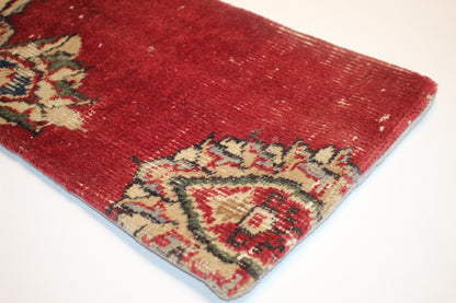 Vintage Turkish Kilim Lumbar Pillow, Burgundy Floral Cushion, 12x24