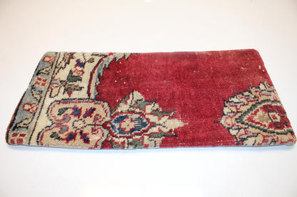 Vintage Turkish Kilim Lumbar Pillow, Burgundy Floral Cushion, 12x24
