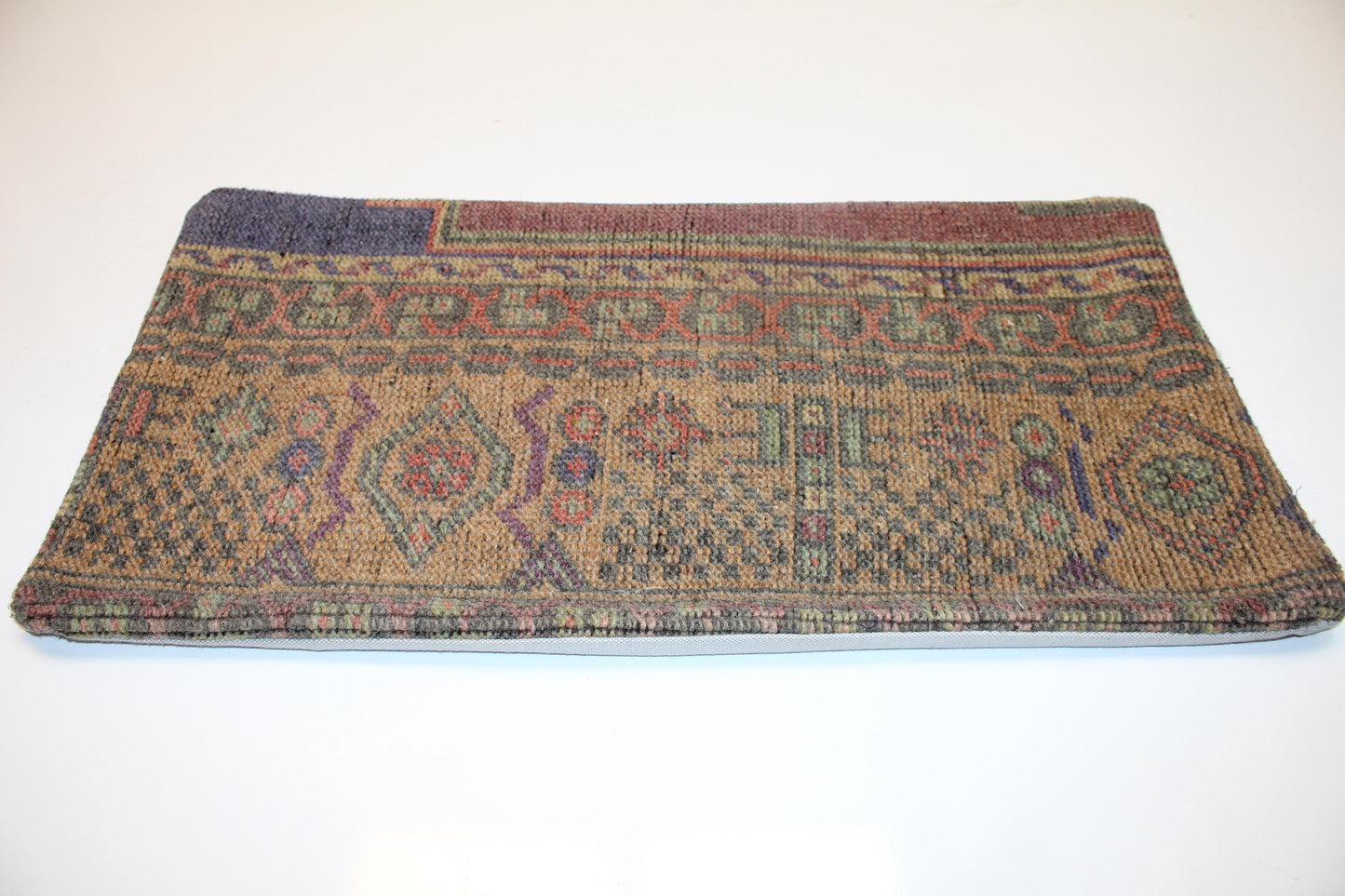 Vintage Turkish Kilim Lumbar Pillow, Earth Tone Boho Cushion (12x24 inch)