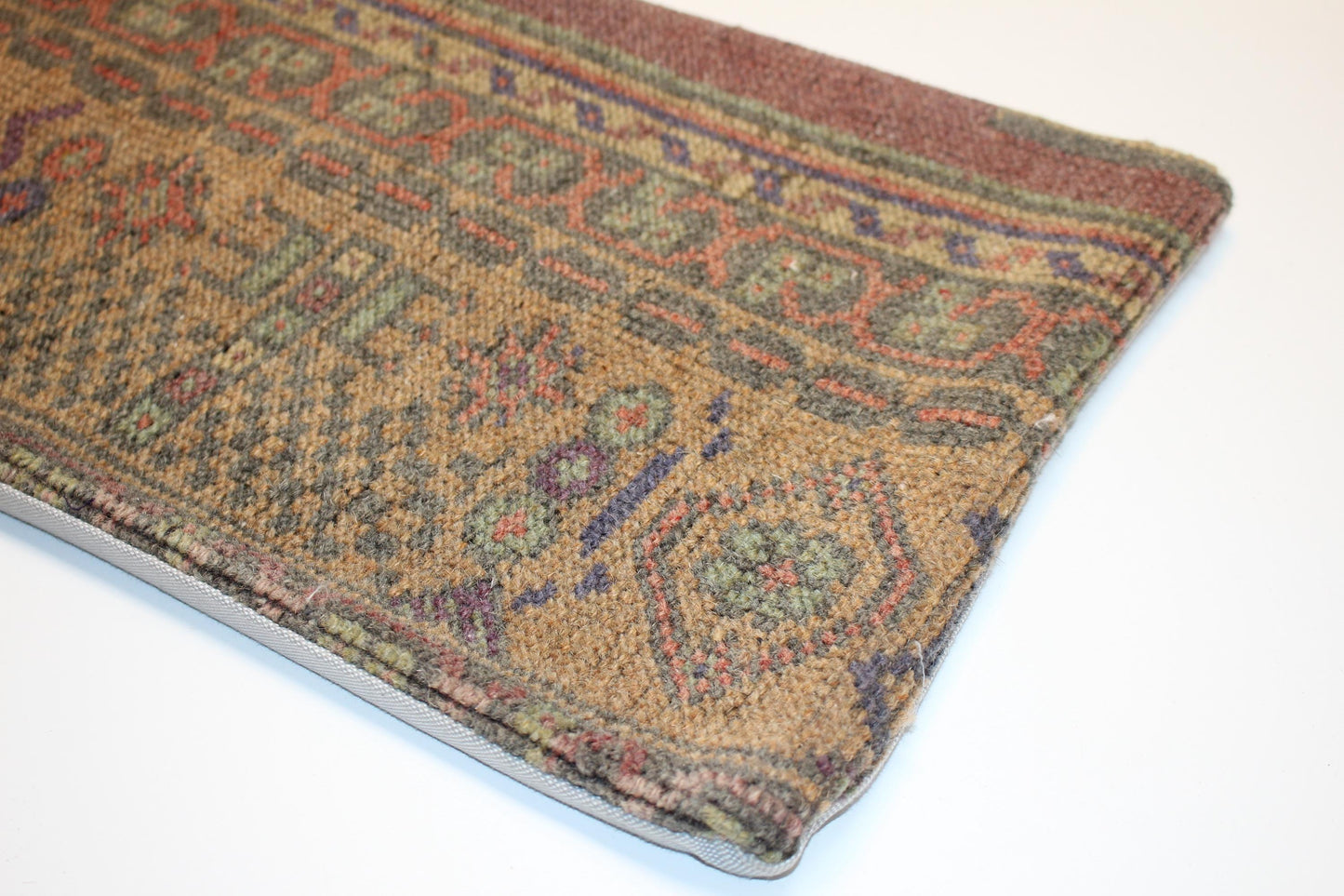 Vintage Turkish Kilim Lumbar Pillow, Earth Tone Boho Cushion (12x24 inch)