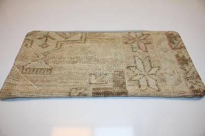 Neutral Turkish Kilim Lumbar Pillow 12x24, Wabi Sabi Cushion Cover