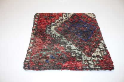 Vintage Turkish Kilim Pillow Cover with Deep Red, Black and Indigo Blue Pattern, Antique Anatolian Rug Cushion(16x16 in)