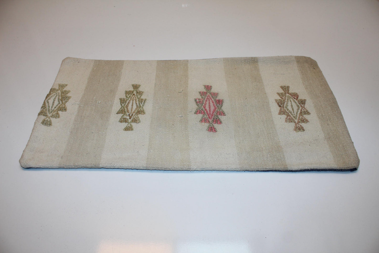 Vintage Turkish Kilim Lumbar Pillow , Neutral Beige Boho Cushion Cover, Handwoven Anatolian Rug Pillow