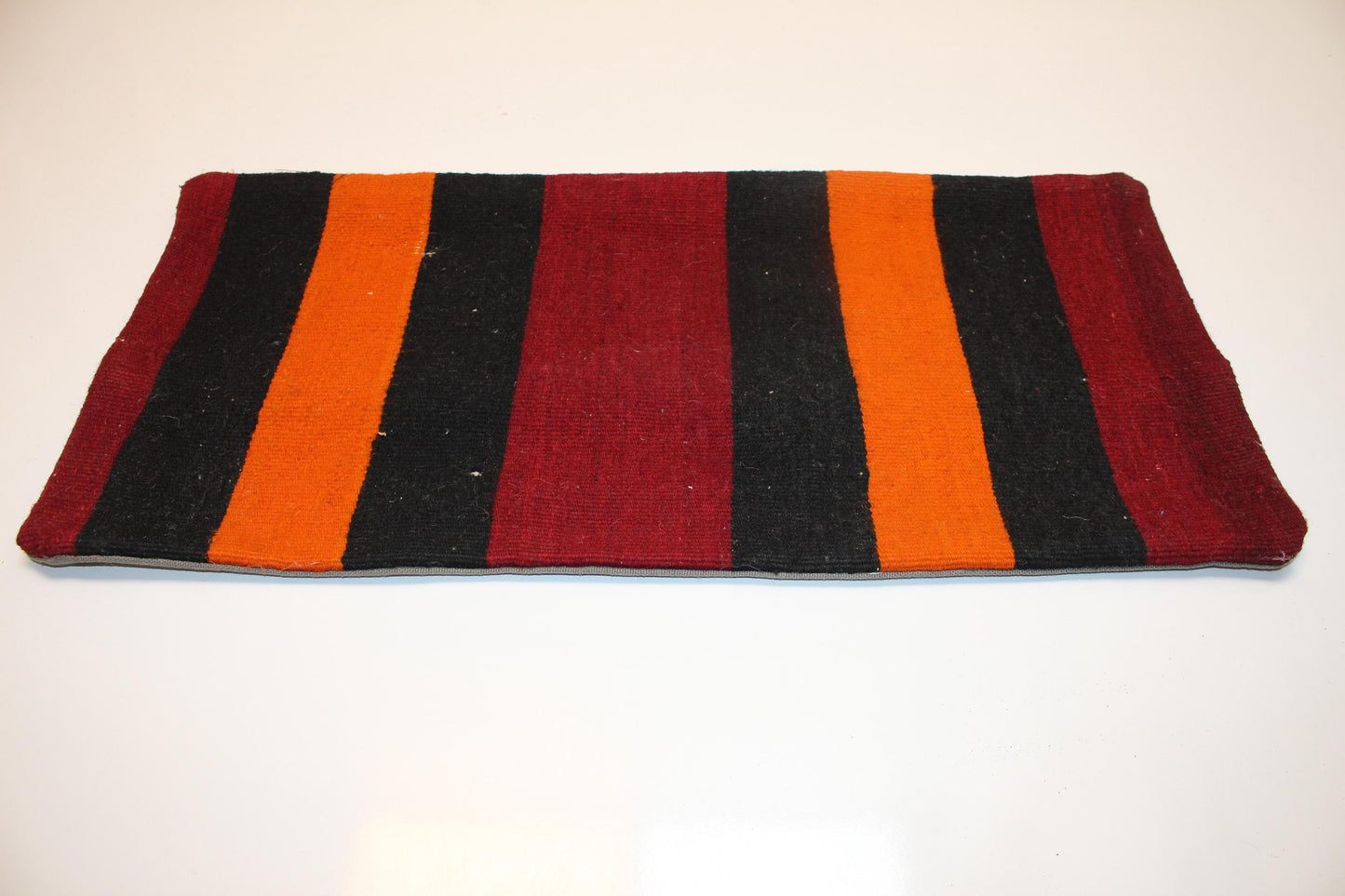 Striped Anatolian Kilim Lumbar Pillow Cover, Red Black Orange, 12x24