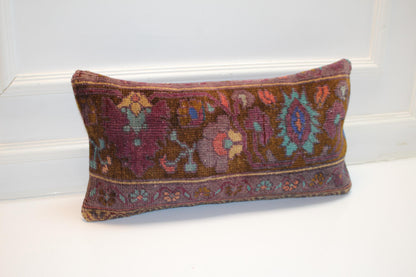 Handmade Kilim Lumbar Pillow Cover, Earth Tone Woven Cushion (12X24 inc.)