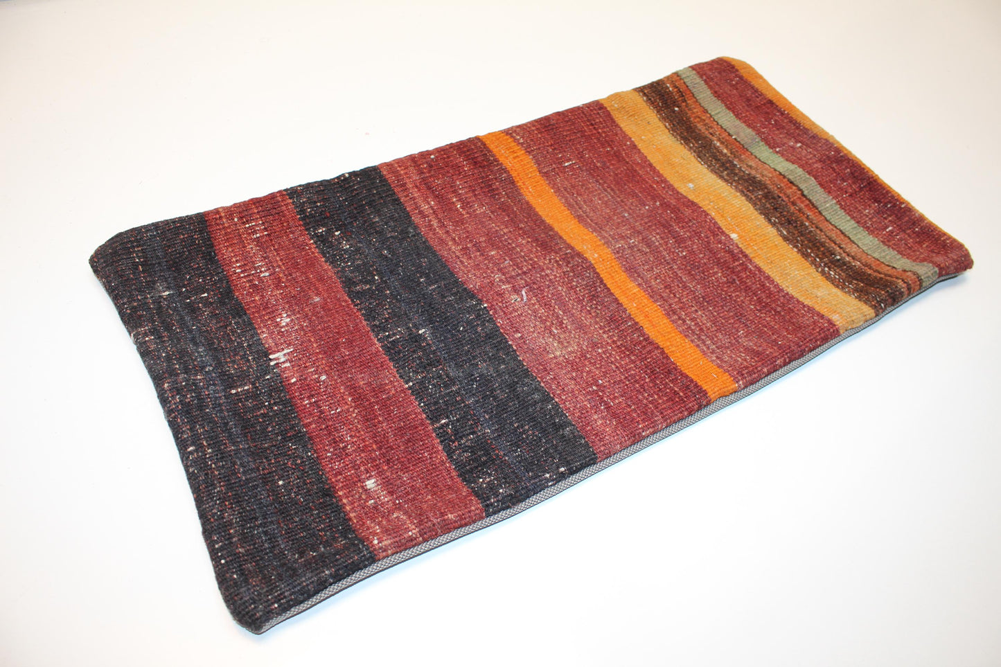 Striped Kilim Lumbar Pillow Cover, Earth Tone Woven Wool, 12x24