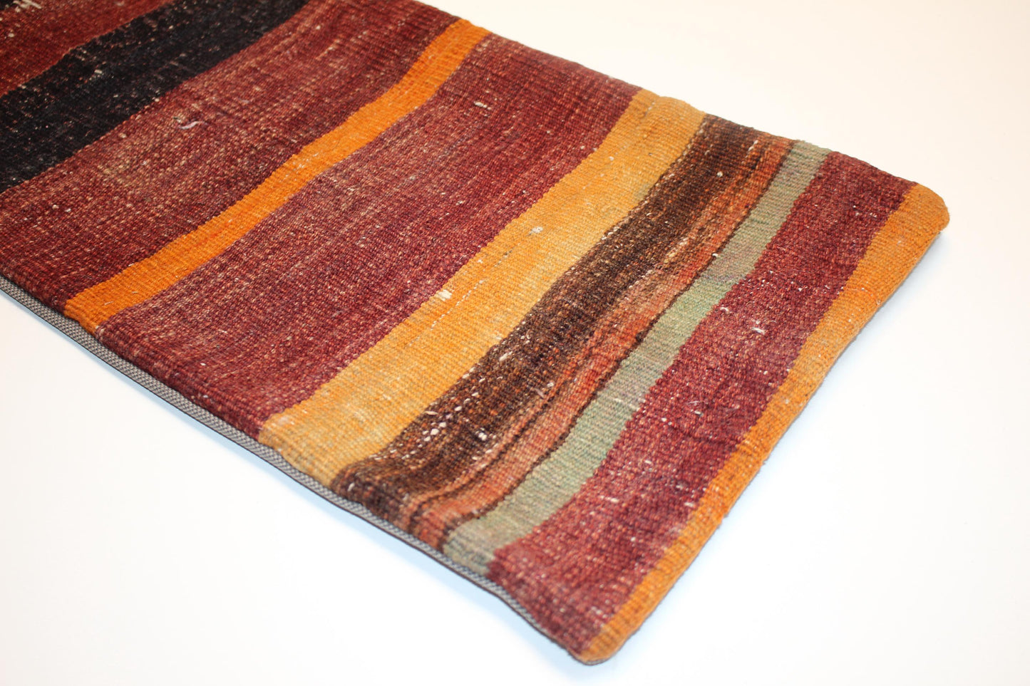 Striped Kilim Lumbar Pillow Cover, Earth Tone Woven Wool, 12x24