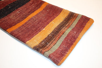 Striped Kilim Lumbar Pillow Cover, Earth Tone Woven Wool, 12x24