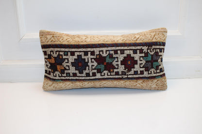 Woven Kilim Lumbar Pillow Cover, Bohemian Accent, 12x24