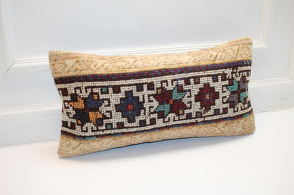 Woven Kilim Lumbar Pillow Cover, Bohemian Accent, 12x24