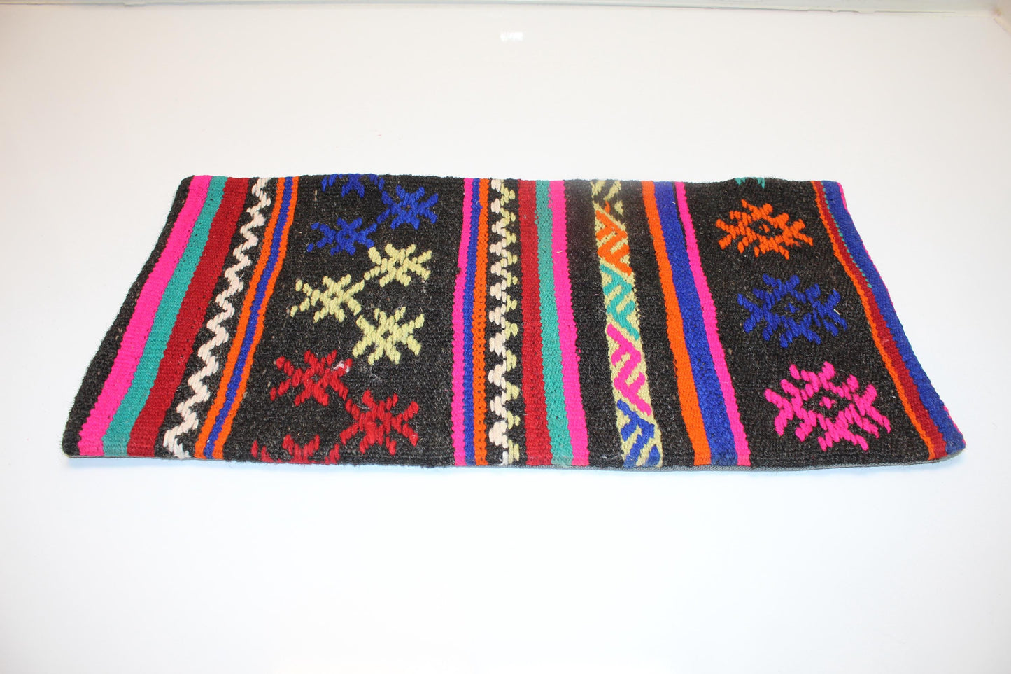 Handmade Lumbar Kilim Pillow Cover, Woven Wool Accent, 12x24