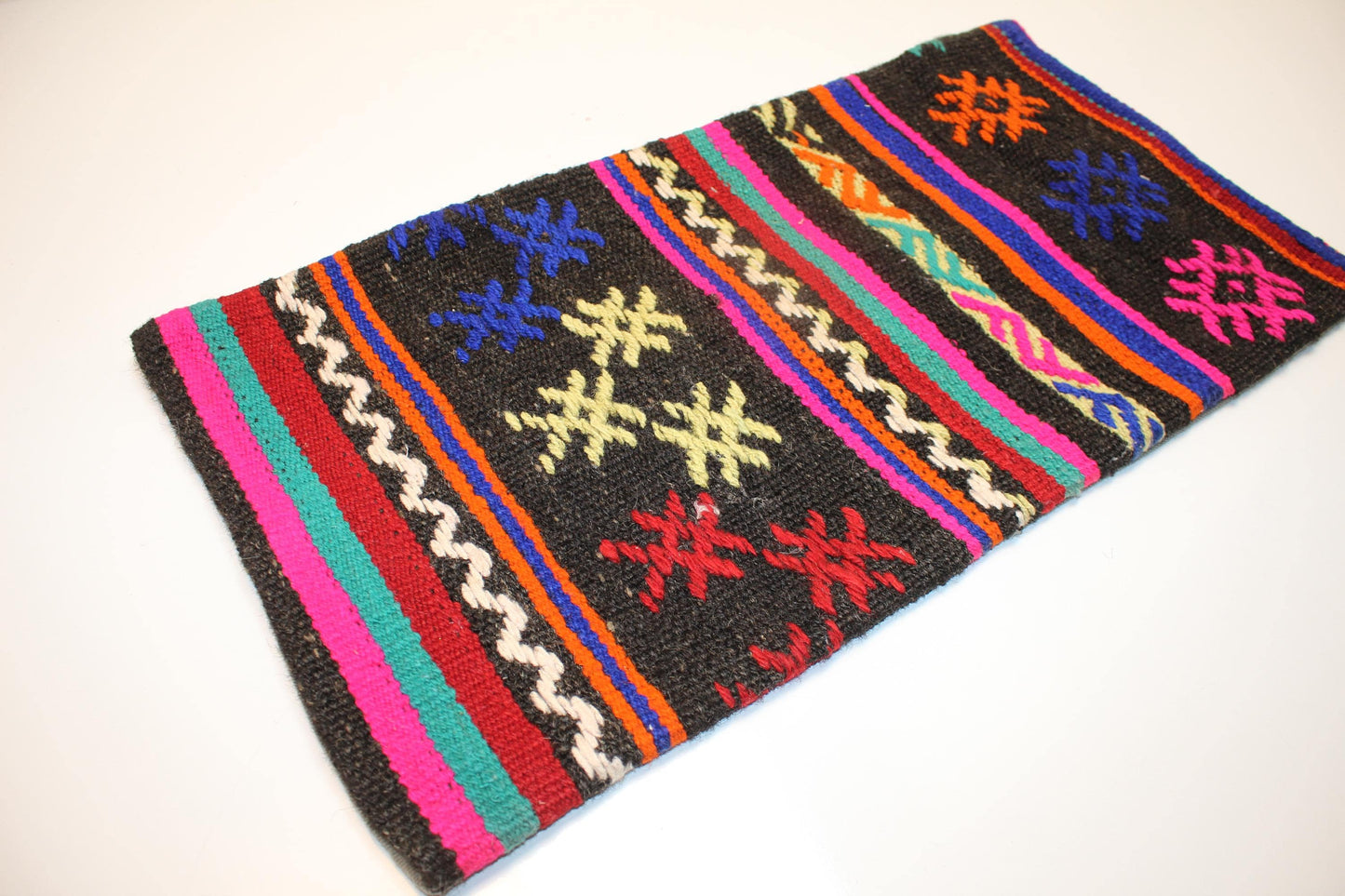 Handmade Lumbar Kilim Pillow Cover, Woven Wool Accent, 12x24