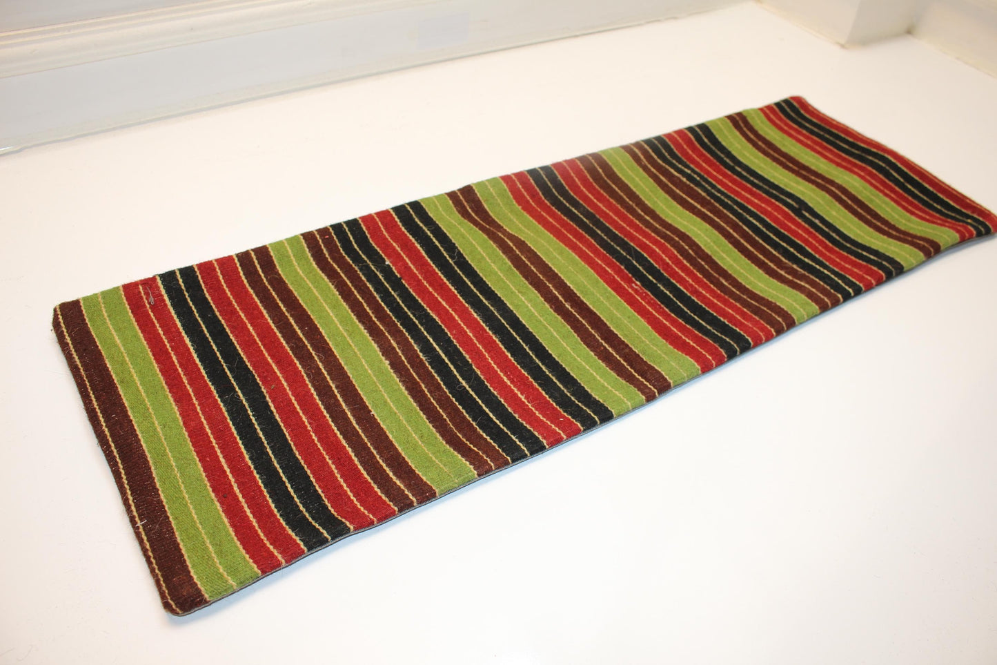 Striped Kilim Lumbar Pillow Cover, Red Green Black Woven Accent (12x36 inch)