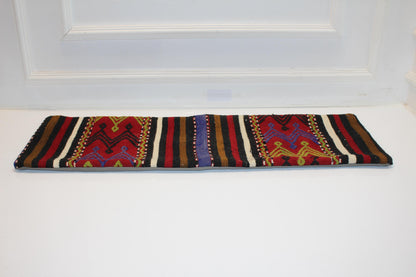 Geometric Woven Lumbar Pillow Cover, Red Black Accent, Kilim Upcycled (12x36 inch)