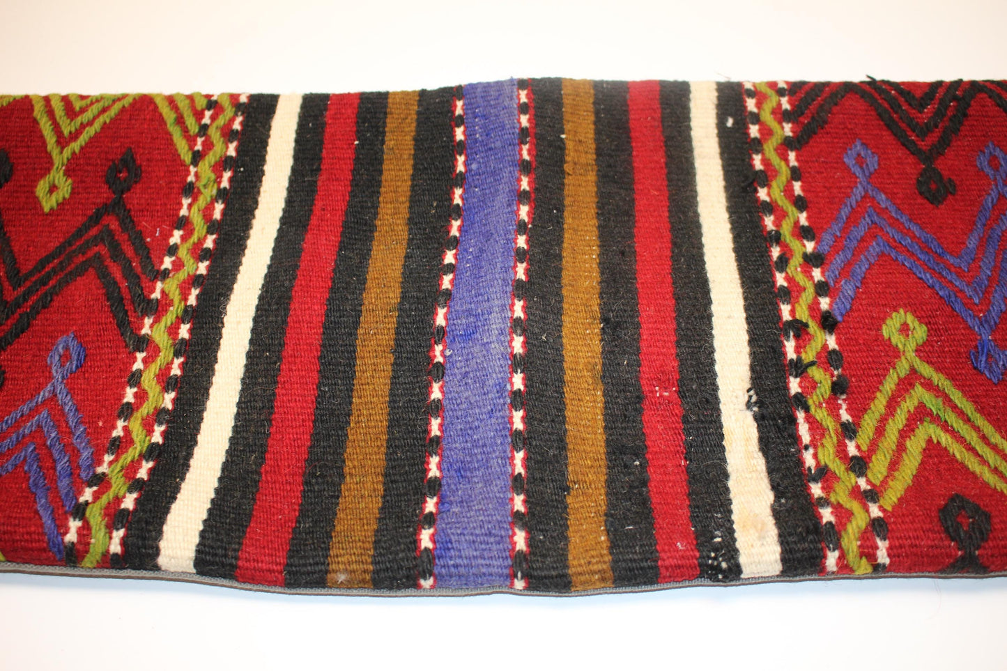 Geometric Woven Lumbar Pillow Cover, Red Black Accent, Kilim Upcycled (12x36 inch)