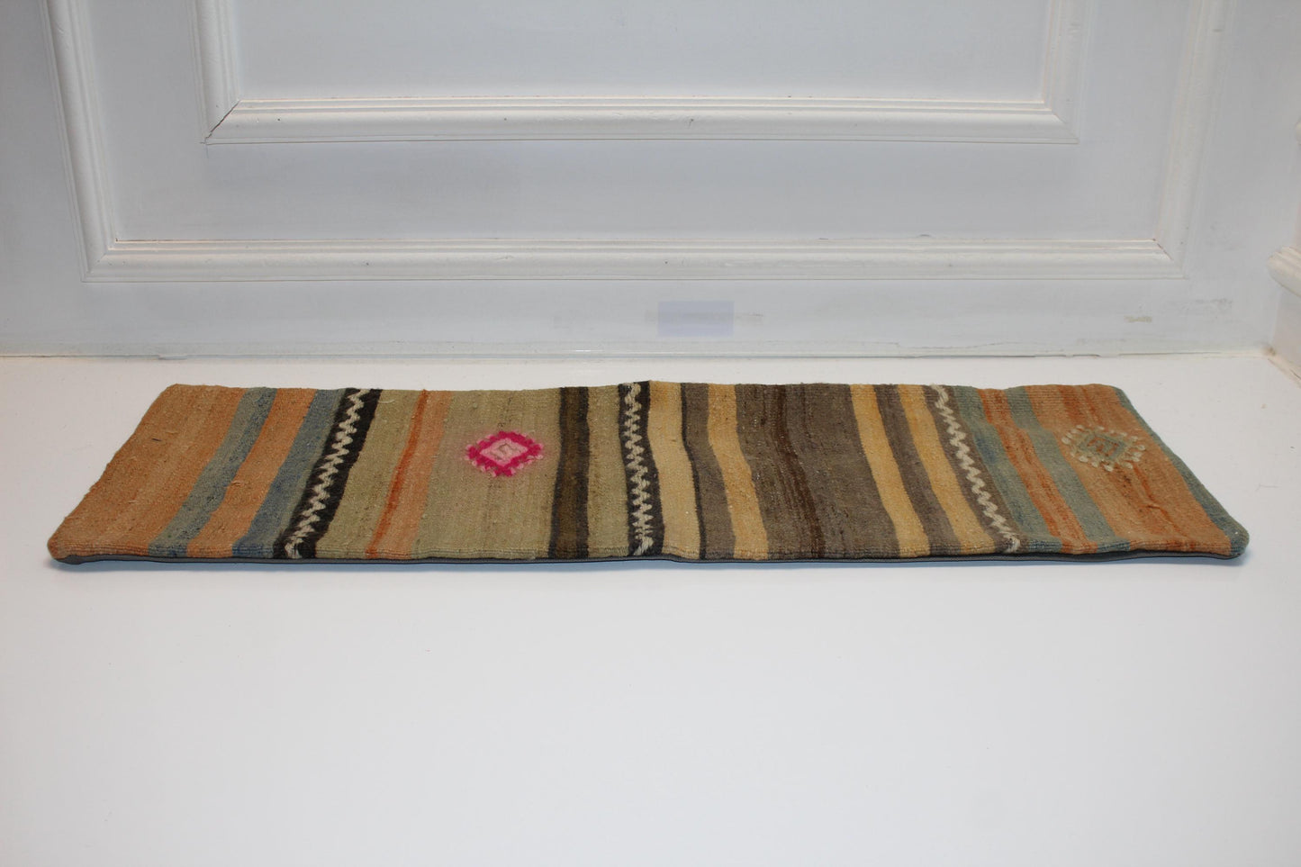 Striped Woven Lumbar Pillow Cover, Earth Tone Kilim Accent (12x36 inch)