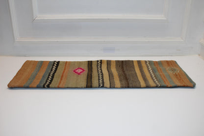 Striped Woven Lumbar Pillow Cover, Earth Tone Kilim Accent (12x36 inch)
