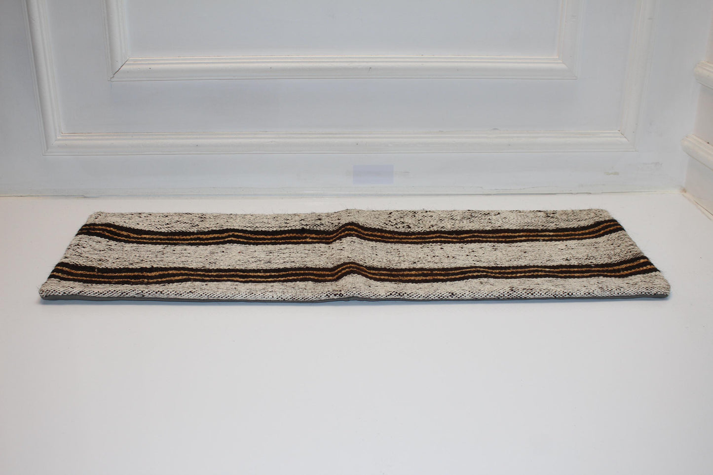 Handmade Striped Kilim Lumbar Pillow Cover, Cream & Black (12x36 inch)