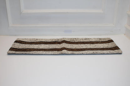 Handmade Striped Kilim Lumbar Pillow Cover, Cream & Black (12x36 inch)