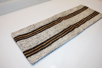 Handmade Striped Kilim Lumbar Pillow Cover, Cream & Black (12x36 inch)