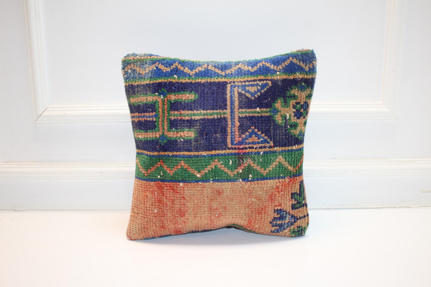 Handwoven Anatolian Textile Art Lumbar , Geometric Color Field Cushion, One of a Kind Woven Accentt(16x16 in)