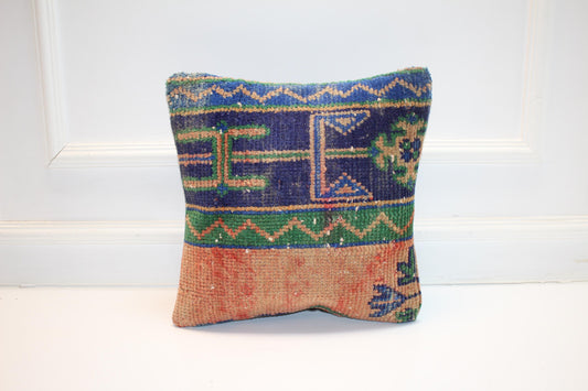 Handwoven Anatolian Textile Art Lumbar , Geometric Color Field Cushion, One of a Kind Woven Accentt(16x16 in)