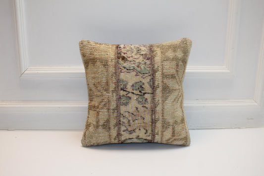 Soft Neutral Woven Textile Accent, Faded Botanical Surface with Vertical Panel, One of a Kind Interior Piece(16x16 in)