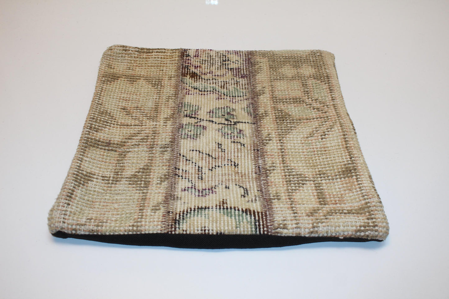 Soft Neutral Woven Textile Accent, Faded Botanical Surface with Vertical Panel, One of a Kind Interior Piece(16x16 in)