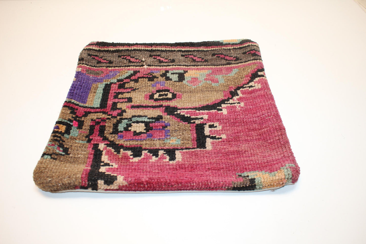Bold Patterned Woven Textile Accent, Expressive Color Blocks with Tribal Motifs, One of a Kind Interior Statement(16x16 in)